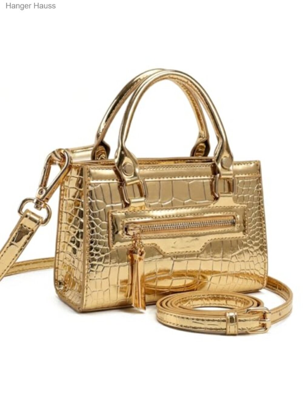 Metallic Croc Embossed Faux Leather Crossbody Purse with Detachable Chain Strap